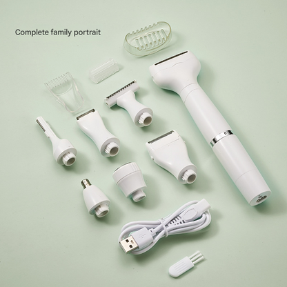 Black 7-in-1 Multifunctional Electric Shaver for Women - USB Rechargeable Painless Hair Removal Epilator with Washable Heads for Face, Body & Eyebrows