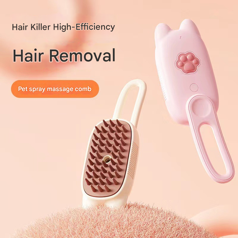 Off-white Pet Spray Grooming Brush - 3-in-1 Steam Dematting Comb with Nano Mist for Cats & Dogs - Anti-Flying Hair & Massage