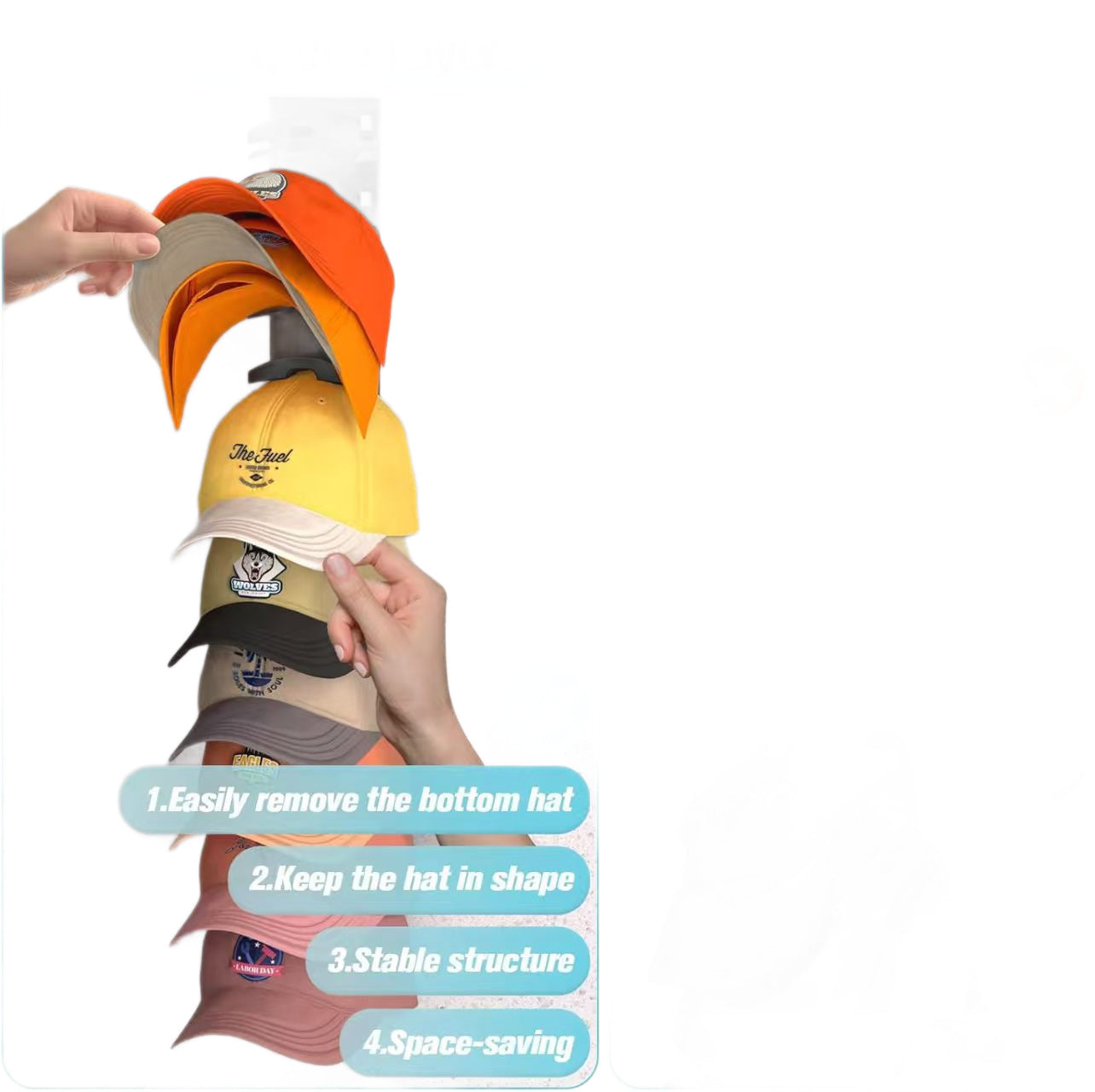 Black Hat Organizer for Baseball Caps - Multi-Layer Wall Mounted Cap Rack for Space-Saving Storage