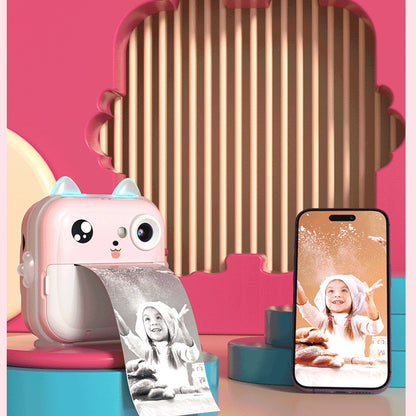 Pink rabbit Kids Instant Print Camera Zero Ink Digital Video Recorder with 32GB Card and 3 Paper Rolls Portable Rechargeable Toy Gift