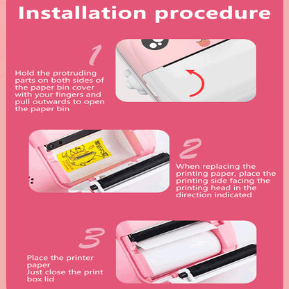 Pink rabbit Kids Instant Print Camera Zero Ink Digital Video Recorder with 32GB Card and 3 Paper Rolls Portable Rechargeable Toy Gift