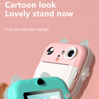 Pink rabbit Kids Instant Print Camera Zero Ink Digital Video Recorder with 32GB Card and 3 Paper Rolls Portable Rechargeable Toy Gift
