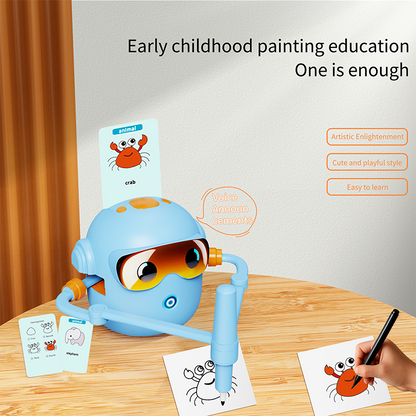 Blue Interactive Drawing Robot Educational Art Toy for Kids Smart Voice Guide Step-by-Step Painting Tutor with Cards