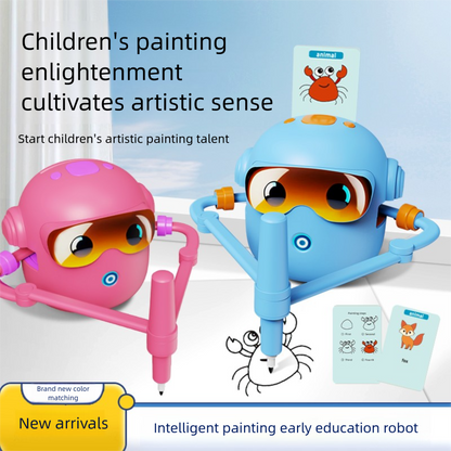 Pink Interactive Drawing Robot Educational Art Toy for Kids Smart Voice Guide Step-by-Step Painting Tutor with Cards