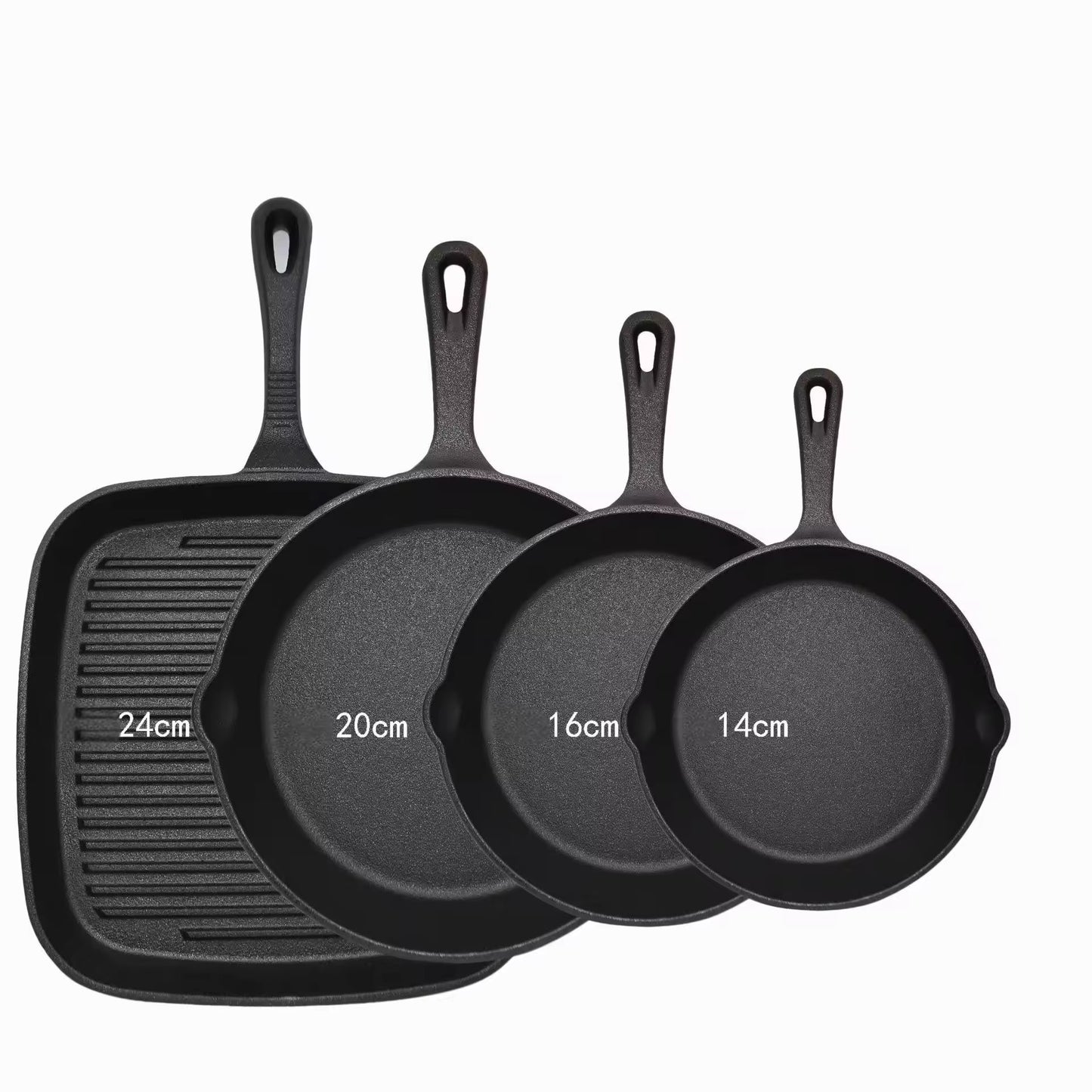 Four-piece set Heavy Duty Cast Iron Skillet & Grill Pan Thickened Vintage Style Cookware for Steak Breakfast & Camping