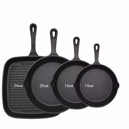 Four-piece set Heavy Duty Cast Iron Skillet & Grill Pan Thickened Vintage Style Cookware for Steak Breakfast & Camping
