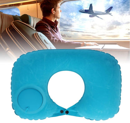 2-PCS Navy blue Inflatable Travel Neck Pillow Press to Inflate U-Shape Soft Flocking Support Cushion for Airplane Car & Camping Portable Air Pump Design