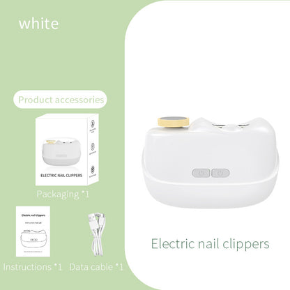 White Electric Nail Clipper and Grinder 2-in-1 Automatic Nail Trimmer with LED Light Rechargeable Manicure Tool for Babies Adults and Seniors