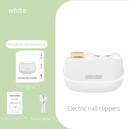 White Electric Nail Clipper and Grinder 2-in-1 Automatic Nail Trimmer with LED Light Rechargeable Manicure Tool for Babies Adults and Seniors