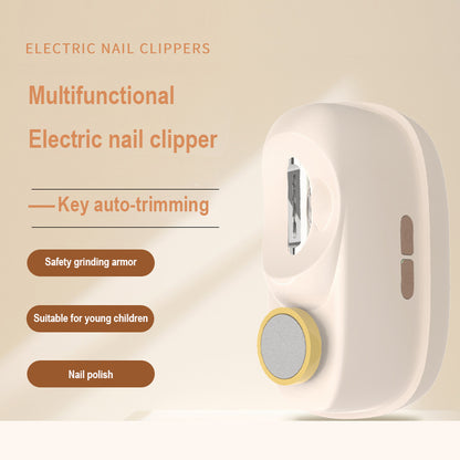 White Electric Nail Clipper and Grinder 2-in-1 Automatic Nail Trimmer with LED Light Rechargeable Manicure Tool for Babies Adults and Seniors