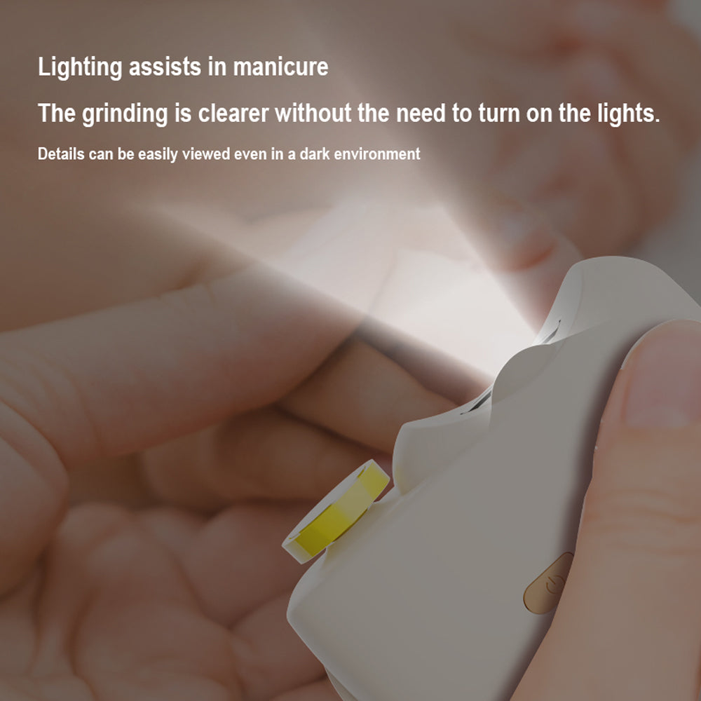 White Electric Nail Clipper and Grinder 2-in-1 Automatic Nail Trimmer with LED Light Rechargeable Manicure Tool for Babies Adults and Seniors