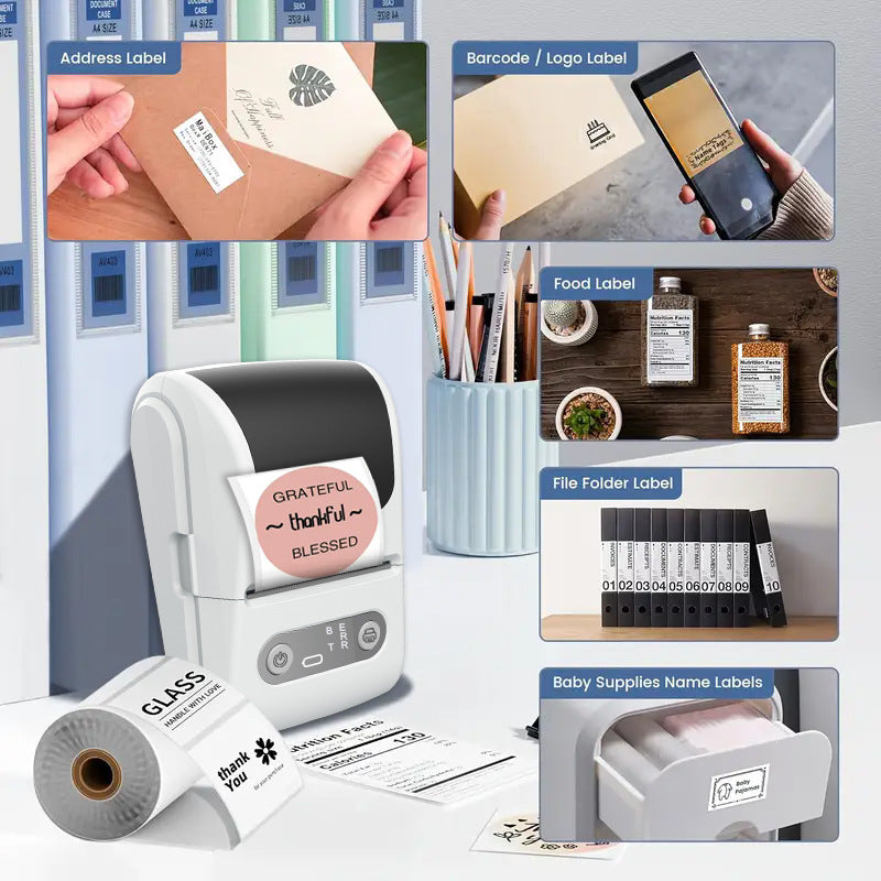 White Portable Bluetooth Thermal Label Printer – Compact, Ink-Free Mini Label Maker for Home, Office, and Small Business Use in Australia