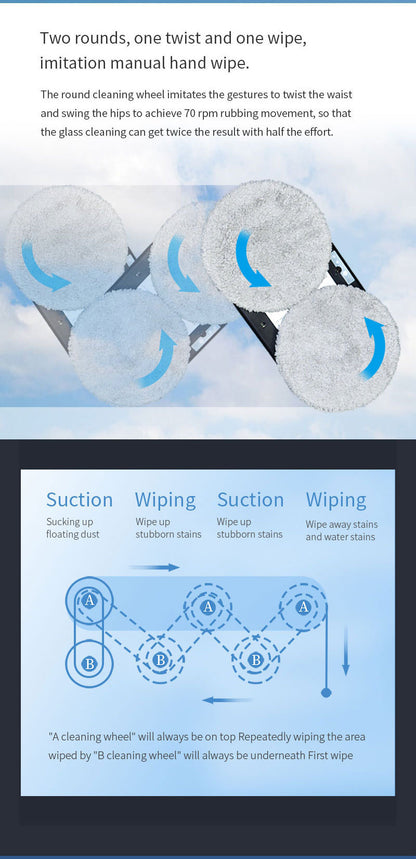 Smart Robot Window Cleaner - Automatic Glass Cleaning Washer with Remote Control - 2800Pa Suction & UPS Safety System - Includes 10 Microfibre Pads