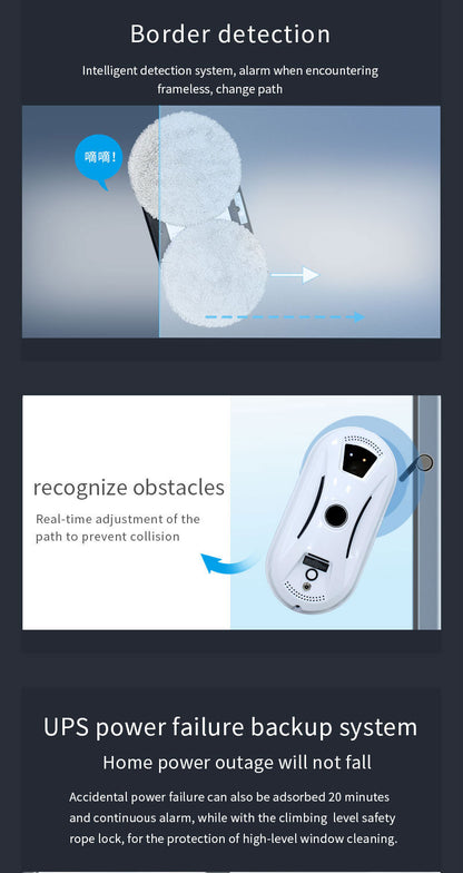 Smart Robot Window Cleaner - Automatic Glass Cleaning Washer with Remote Control - 2800Pa Suction & UPS Safety System - Includes 10 Microfibre Pads