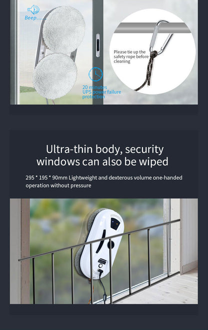 Smart Robot Window Cleaner - Automatic Glass Cleaning Washer with Remote Control - 2800Pa Suction & UPS Safety System - Includes 10 Microfibre Pads