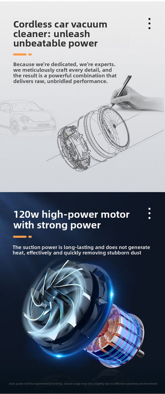 Cordless Handheld Car Vacuum Cleaner 2-in-1 Air Duster Blower 120W High Power Portable Mini Detailer for Auto Home Office Phantom Black