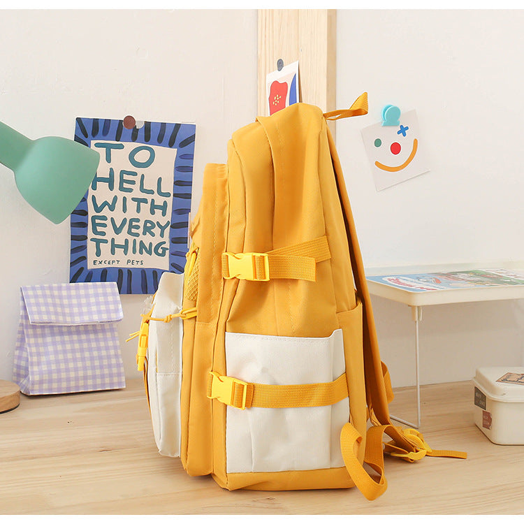 5 Piece Aesthetic School Backpack Set Yellow Oxford Fabric Fits 14 Inch Laptop