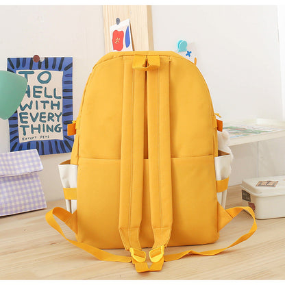 5 Piece Aesthetic School Backpack Set Yellow Oxford Fabric Fits 14 Inch Laptop