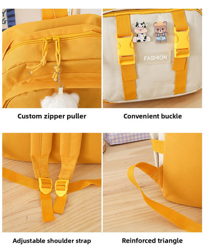 5 Piece Aesthetic School Backpack Set Yellow Oxford Fabric Fits 14 Inch Laptop