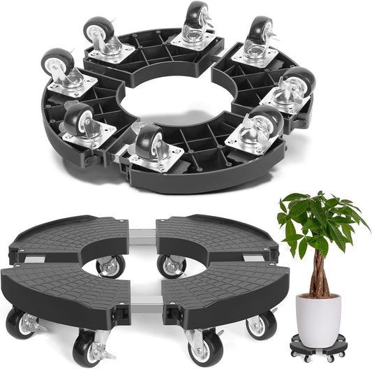 Black Round Adjustable Plant Pot Caddy Stand with Wheels Heavy Duty Rolling Gas Cylinder Tray Dolly for Indoor Outdoor Patio