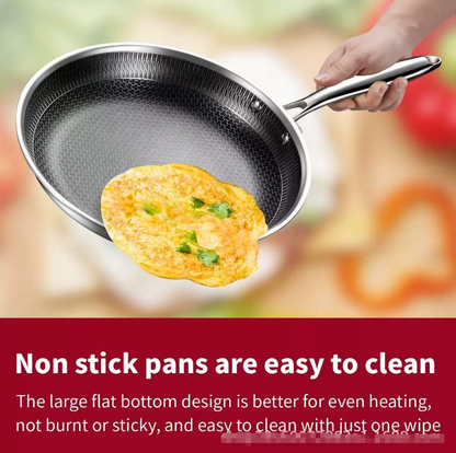 Stainless Steel Non-Stick Frying Pan 26CM Honeycomb Wok Skillet with Lid Induction Compatible Cookware Silver