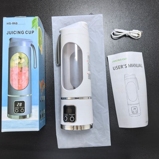 Portable Blender USB Rechargeable Juicer Cup Personal Smoothie Maker with Digital Display and Stainless Steel Blades White Ideal for Travel Gym and Office