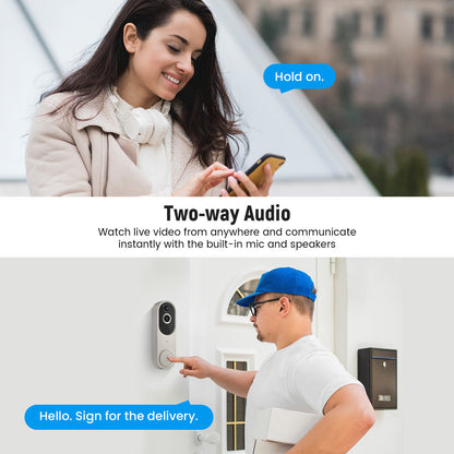 M50 Black 1080P Wireless Video Doorbell Camera with USB Chime Smart WiFi Security System 2-Way Audio Night Vision Motion Detection IP65 Waterproof