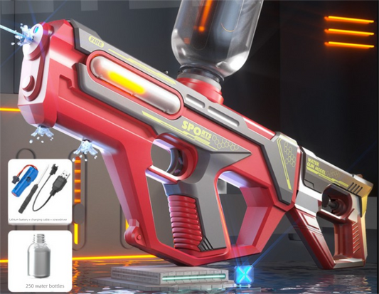 2-in-1 Electric Water Gun Automatic Squirt Blaster Set Detachable Mini Pistol High Capacity Summer Pool Toy Red Grey