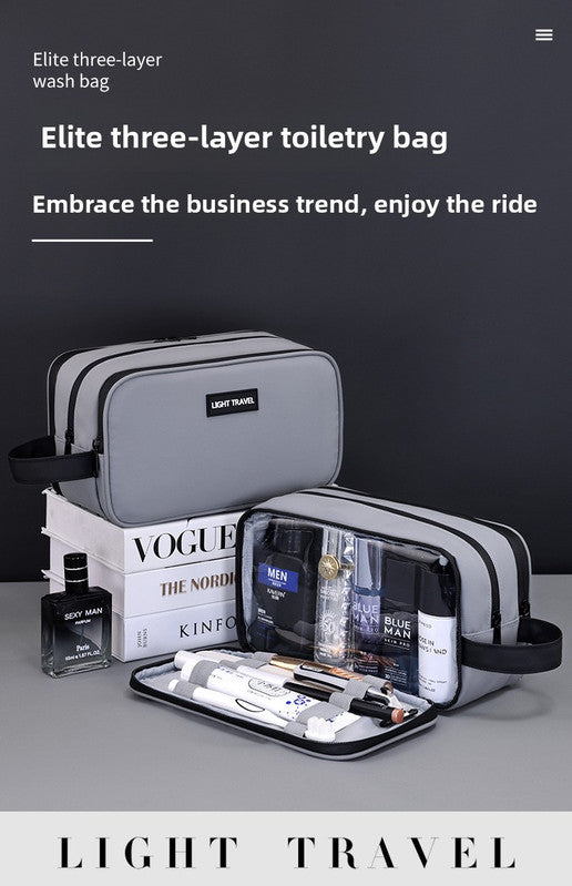Large Waterproof Men's Toiletry Bag 3-Layer Travel Dopp Kit with Wet Dry Separation Portable Shower Organiser for Gym Business & Holiday Black