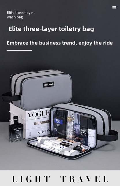 Large Waterproof Men's Toiletry Bag 3-Layer Travel Dopp Kit with Wet Dry Separation Portable Shower Organiser for Gym Business & Holiday Black