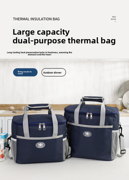 Insulated Lunch Bag Thermal Cooler Tote with Adjustable Shoulder Strap Waterproof Lining for Work School & Picnics Navy Blue Small