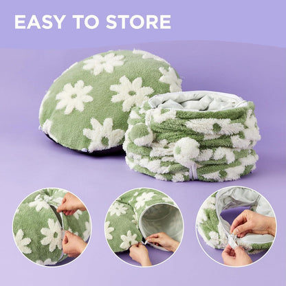 2-in-1 Cat Tunnel Bed Green Daisy 80cm - Plush Donut Pet Cave & Play Tube - Detachable Washable Cushion & Interactive Hanging Toy for Indoor Cats