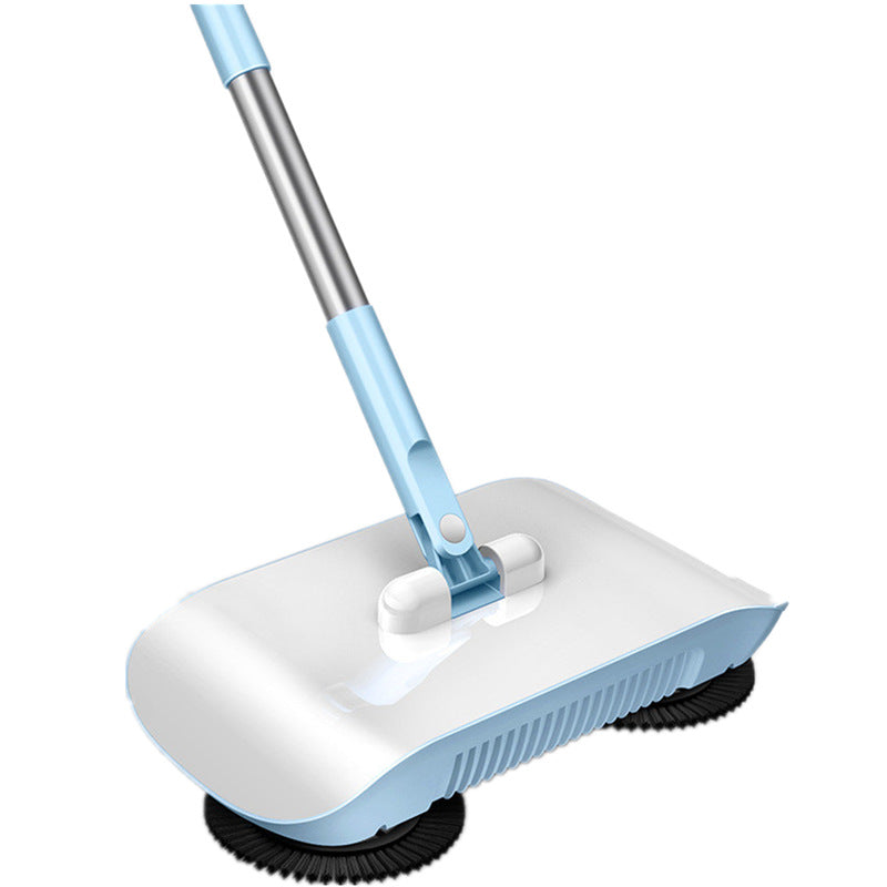 2-in-1 Manual Push Sweeper & Mop with Three Original Clothes - Handheld Floor Cleaner with Sealed Dustbin - Lightweight Cordless Design for Hardwood, Tile, and Marble Floors - Blue
