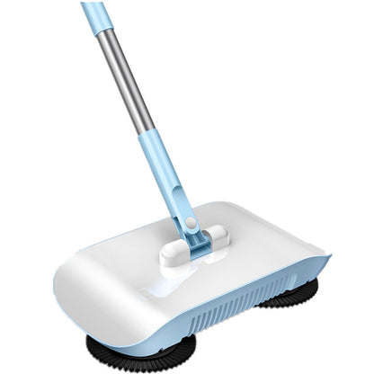 2-in-1 Manual Push Sweeper & Mop with Three Original Clothes - Handheld Floor Cleaner with Sealed Dustbin - Lightweight Cordless Design for Hardwood, Tile, and Marble Floors - Blue