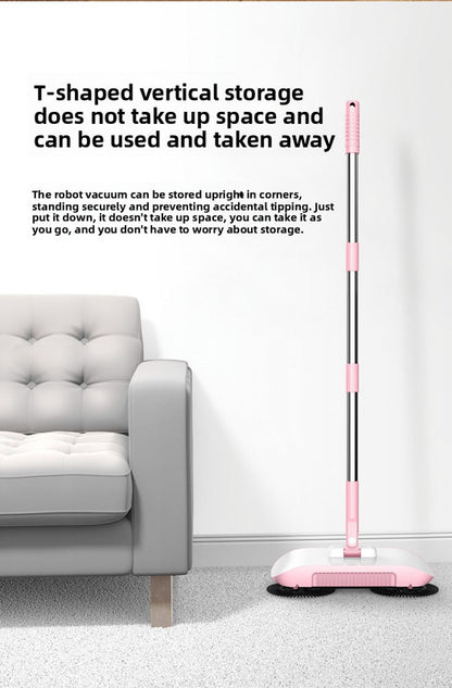 2-in-1 Manual Push Sweeper & Mop with Three Original Clothes - Handheld Floor Cleaner with Sealed Dustbin - Lightweight Cordless Design for Hardwood, Tile, and Marble Floors - Blue