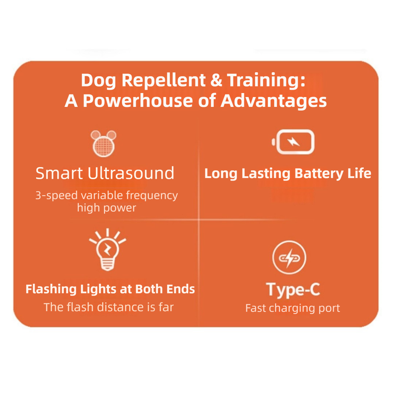 Portable Double-Head Ultrasonic Dog Repeller & Trainer with LED Flashlight - Multi-Function Pet Safety Device for Outdoors