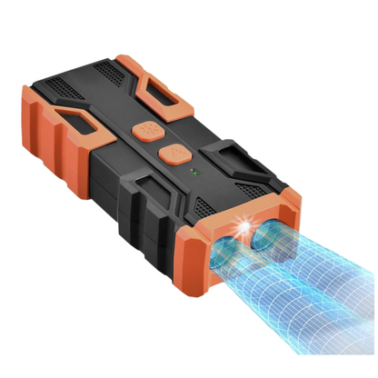 Portable Double-Head Mech Model Ultrasonic Dog Repeller & Trainer with LED Flashlight - Multi-Function Pet Safety Device for Outdoors