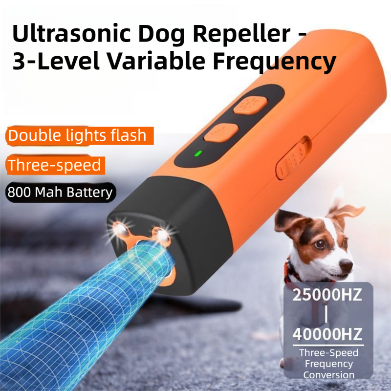 Portable Double-Head Mech Model Ultrasonic Dog Repeller & Trainer with LED Flashlight - Multi-Function Pet Safety Device for Outdoors
