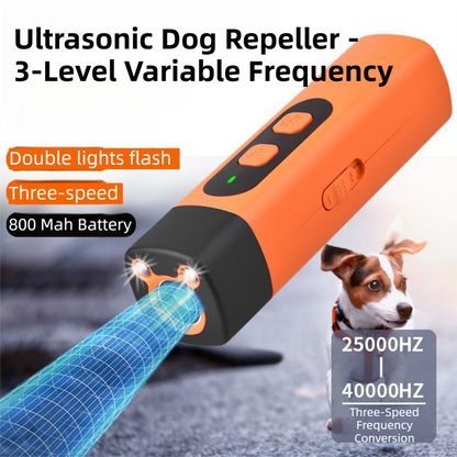 Portable Double-Head Mech Model Ultrasonic Dog Repeller & Trainer with LED Flashlight - Multi-Function Pet Safety Device for Outdoors