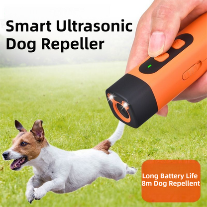 Portable Double-Head Mech Model Ultrasonic Dog Repeller & Trainer with LED Flashlight - Multi-Function Pet Safety Device for Outdoors