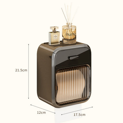 Cream White No-Drill Wall Mounted Toilet Paper Holder with Storage Shelf and Drawer - Waterproof Bathroom Tissue Dispenser for Roll & Face Tissue