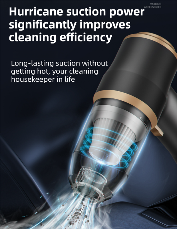 4-in1 Green Wireless Compact Handheld Car Vacuum Cleaner & Air Duster  with 5 Nozzles/Brushes- 5300 Pa High Power Blower/Suction Tool for Auto, Home & Office