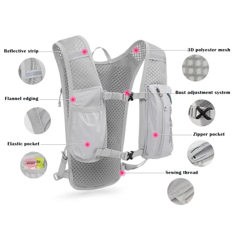 Black-White 5L Ultra-Light Hydration Running Vest - Quick-Dry Trail Running & Marathon Backpack with Night Reflective Safety