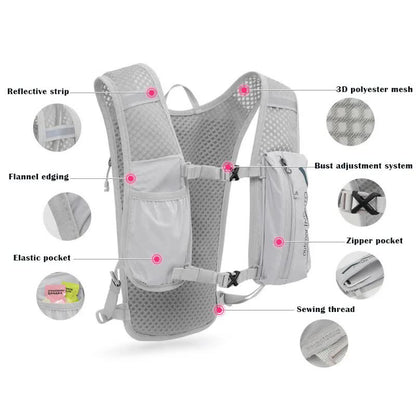 Black-White 5L Ultra-Light Hydration Running Vest - Quick-Dry Trail Running & Marathon Backpack with Night Reflective Safety