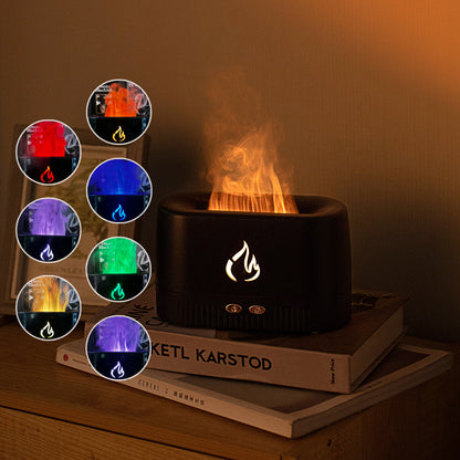 Black 3D Simulation Flame Aroma Diffuser & Humidifier - Ultrasonic Desktop Mister with 7-Color LED Light and Automatic Scent Spray (200ML)