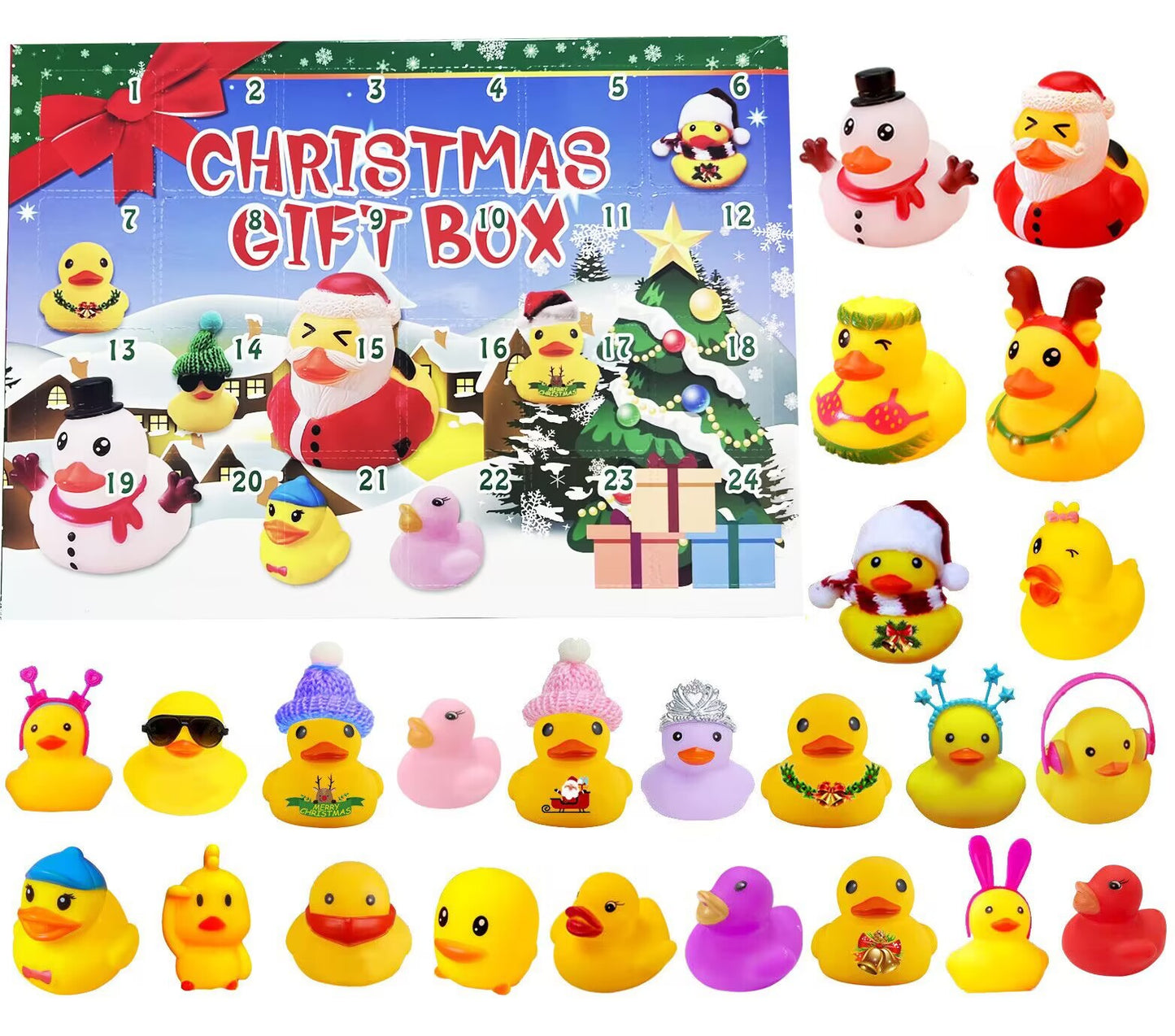 Creative Christmas Rubber Duck Advent Calendar - 24 Unique Festive Mini Duck Bath Toys (Blind Box)