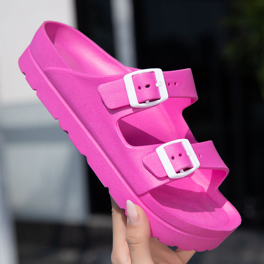 #39 Pink Thick Sole Buckle Slide Sandals(Fits Foot L 23 CM) - EVA Comfortable & Non-Slip Birkenstock Style Sandals for Casual Wear