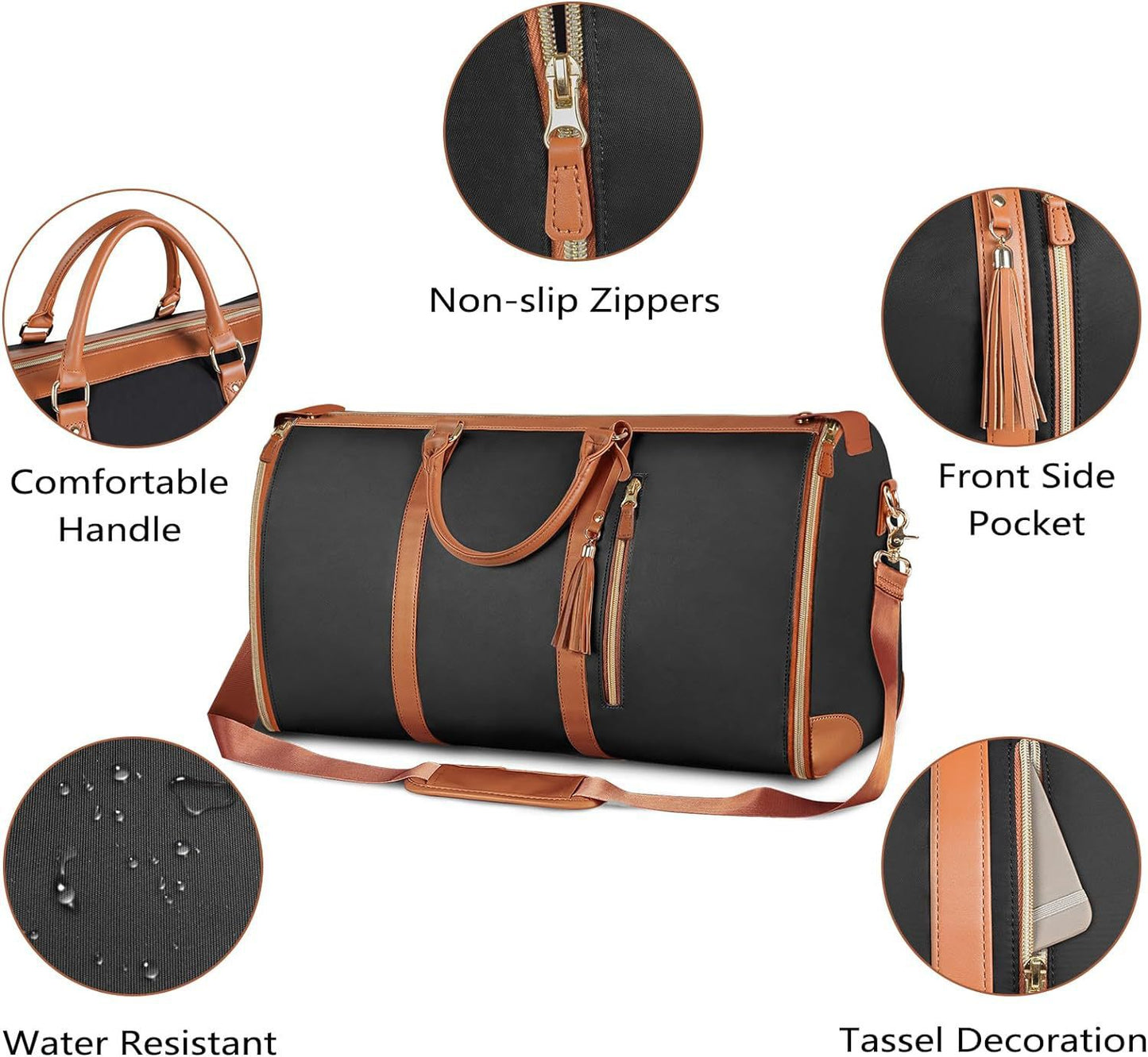 Brown 56-75L Large Capacity Foldable Garment Duffel Bag with Shoe Pouch - PU Leather Convertible Suit Carrier, Anti-Wrinkle Travel & Weekender Bag