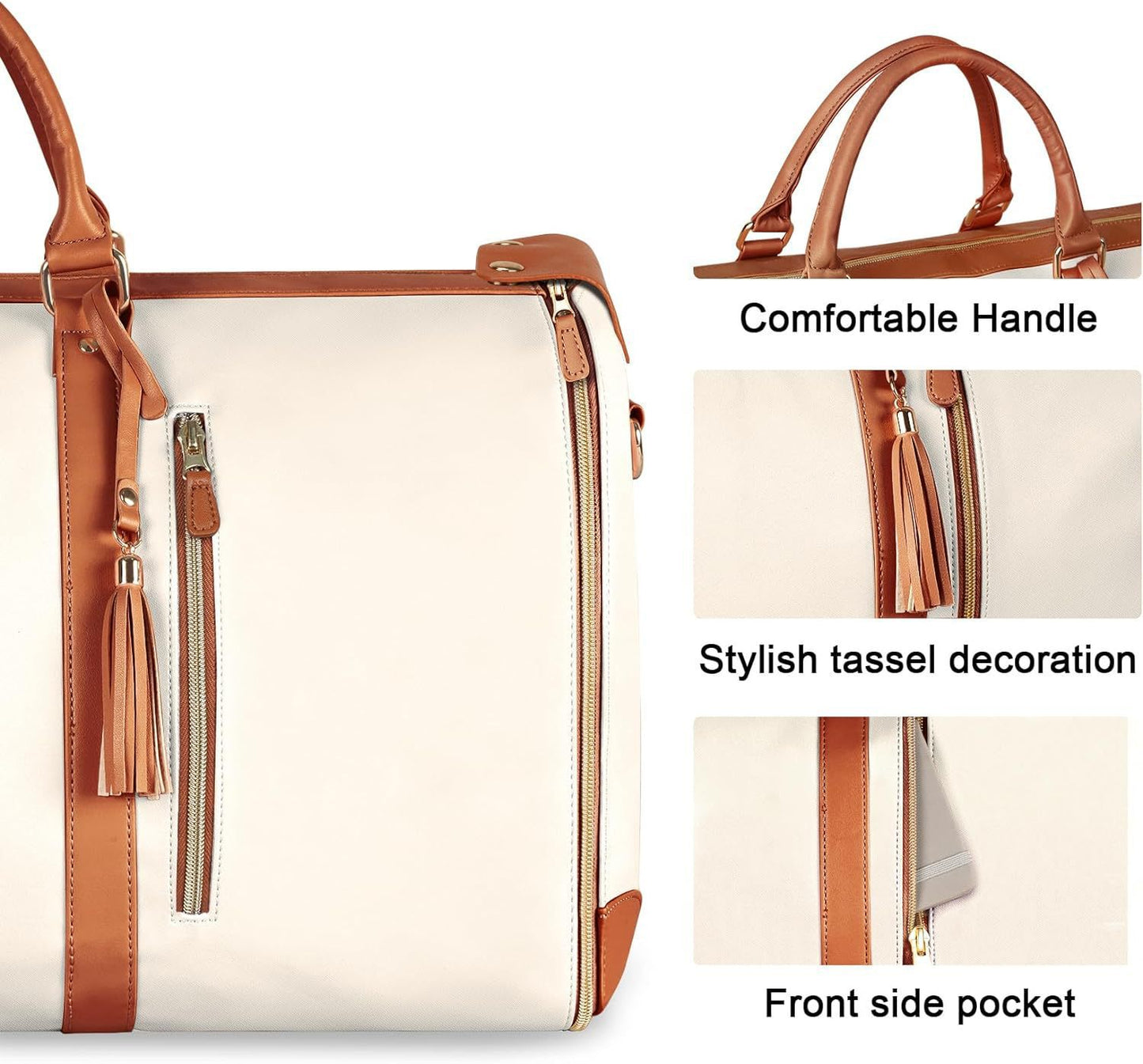 Brown 56-75L Large Capacity Foldable Garment Duffel Bag with Shoe Pouch - PU Leather Convertible Suit Carrier, Anti-Wrinkle Travel & Weekender Bag