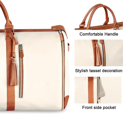 Brown 56-75L Large Capacity Foldable Garment Duffel Bag with Shoe Pouch - PU Leather Convertible Suit Carrier, Anti-Wrinkle Travel & Weekender Bag